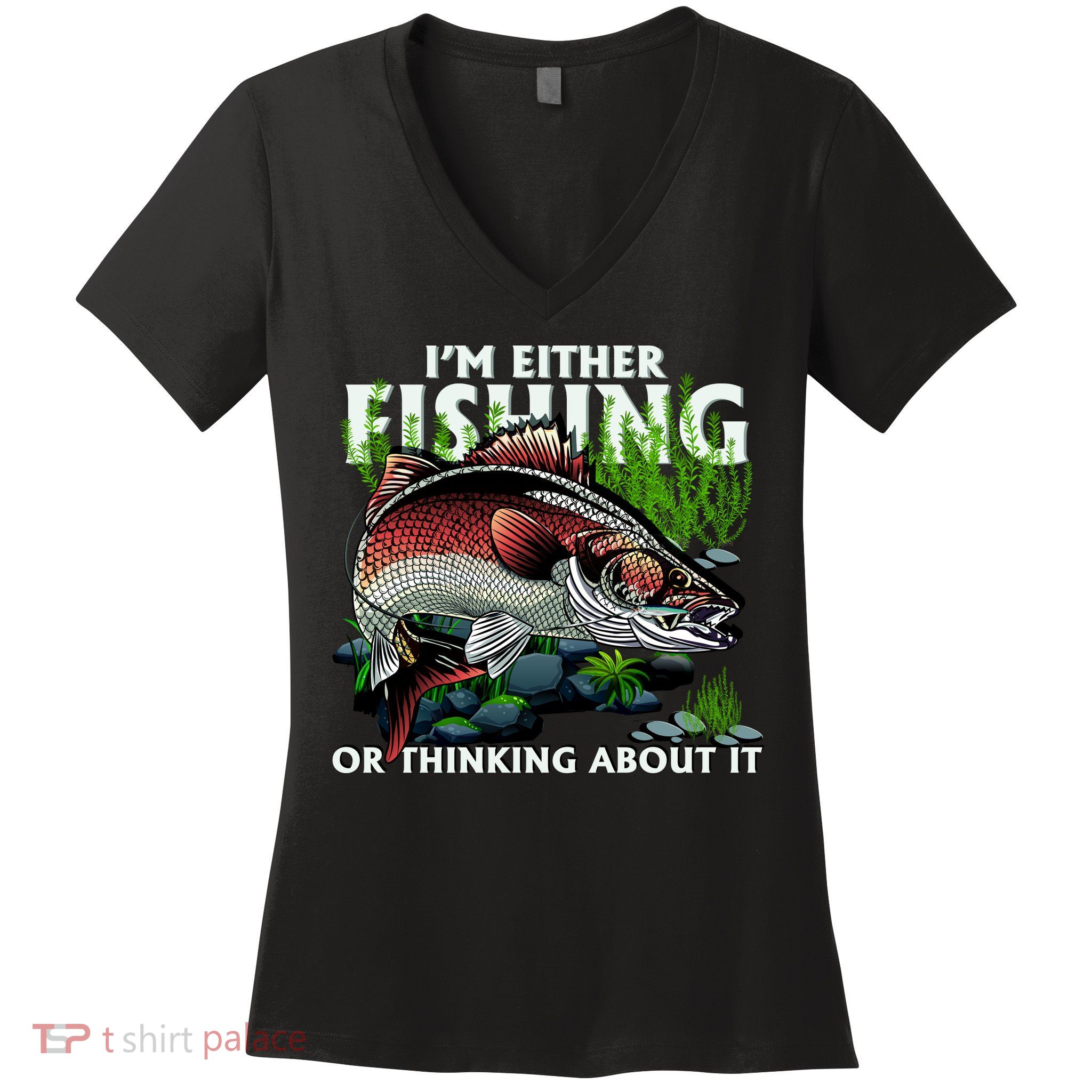 Funny Fishing Or Thinking About It Women's V-Neck T-Shirt