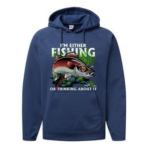 Funny Fishing Or Thinking About It Performance Fleece Hoodie