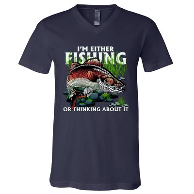 Funny Fishing Or Thinking About It V-Neck T-Shirt