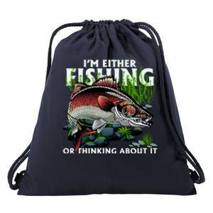 Funny Fishing Or Thinking About It Drawstring Bag