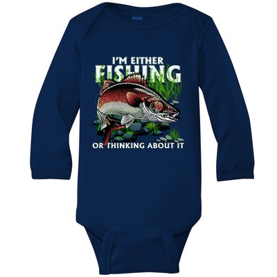 Funny Fishing Or Thinking About It Baby Long Sleeve Bodysuit