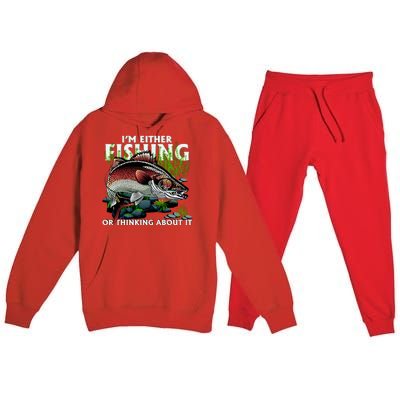 Funny Fishing Or Thinking About It Premium Hooded Sweatsuit Set