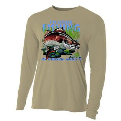 Funny Fishing Or Thinking About It Cooling Performance Long Sleeve Crew