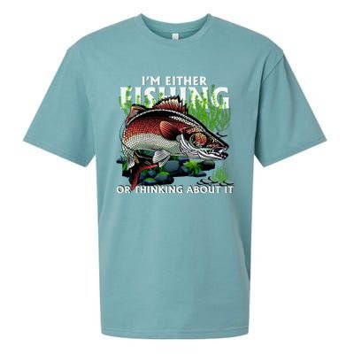 Funny Fishing Or Thinking About It Sueded Cloud Jersey T-Shirt