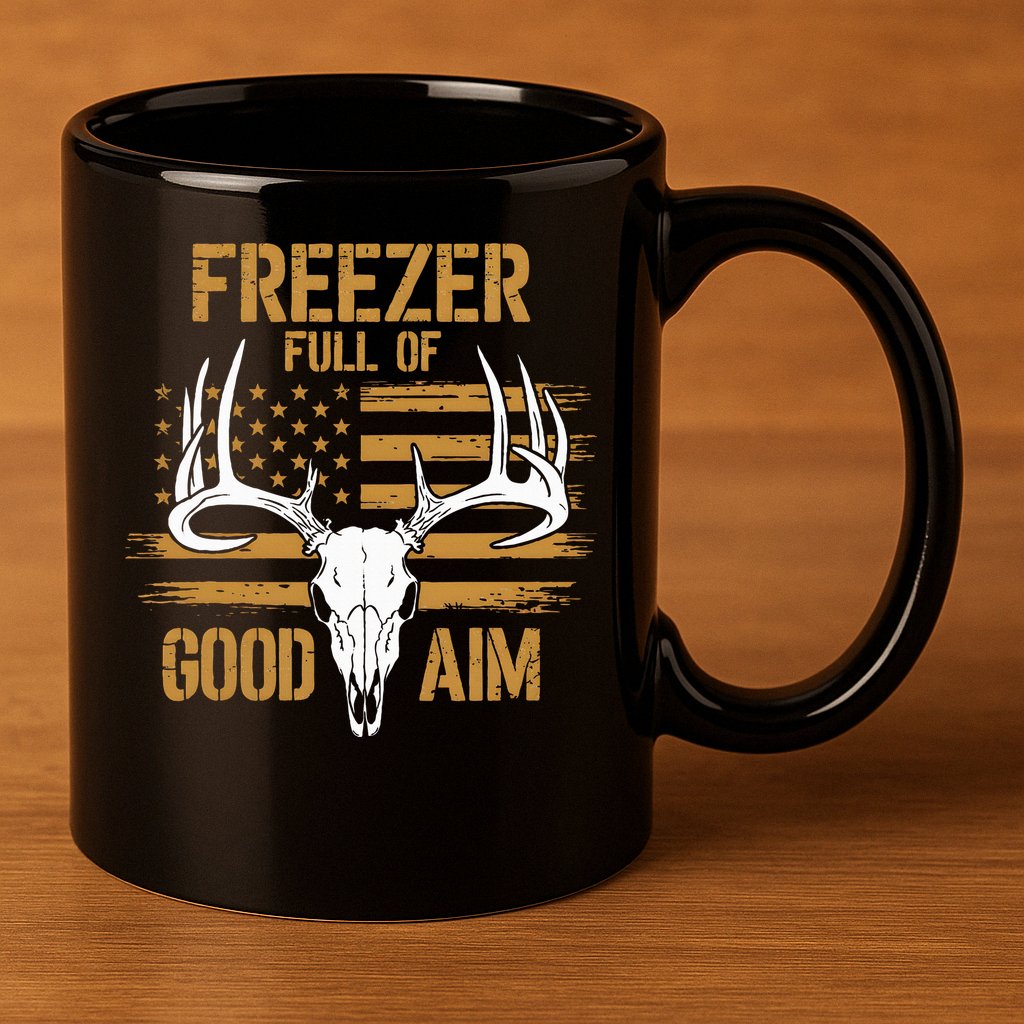Freezer Full Of Good Aim Deer Hunting Season Hunter Dad 11oz C Handle Ceramic Mug