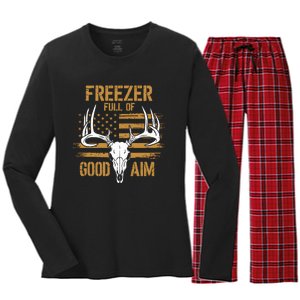 Freezer Full Of Good Aim Deer Hunting Season Hunter Dad Women's Long Sleeve Flannel Pajama Set 