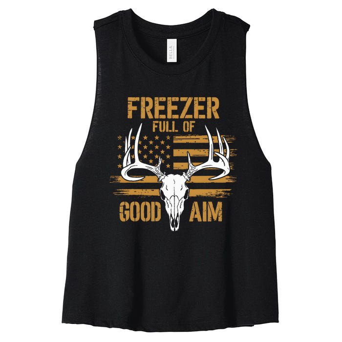 Freezer Full Of Good Aim Deer Hunting Season Hunter Dad Women's Racerback Cropped Tank