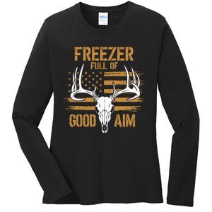 Freezer Full Of Good Aim Deer Hunting Season Hunter Dad Ladies Long Sleeve Shirt