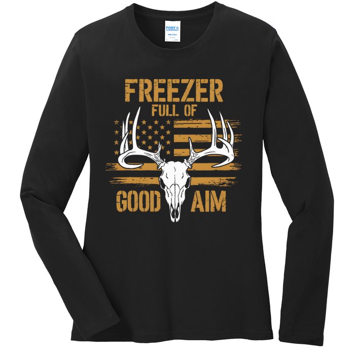 Freezer Full Of Good Aim Deer Hunting Season Hunter Dad Ladies Long Sleeve Shirt