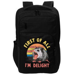 Funny First Of All Im A Delight Possum Meme Impact Tech Backpack