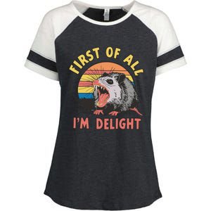 Funny First Of All Im A Delight Possum Meme Enza Ladies Jersey Colorblock Tee