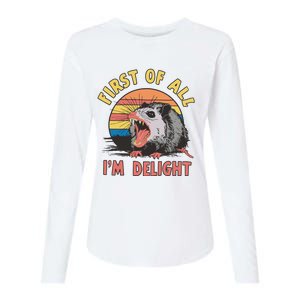 Funny First Of All Im A Delight Possum Meme Womens Cotton Relaxed Long Sleeve T-Shirt