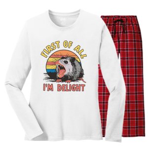 Funny First Of All Im A Delight Possum Meme Women's Long Sleeve Flannel Pajama Set 