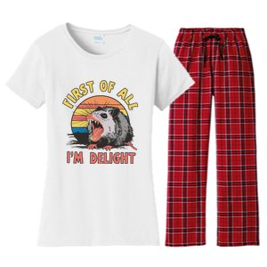 Funny First Of All Im A Delight Possum Meme Women's Flannel Pajama Set