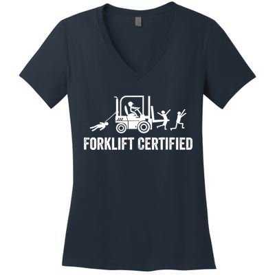 Funny Forklift Operator Forklift Certified Retro Vintage Women's V-Neck T-Shirt