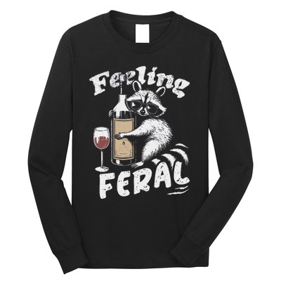 Feeling Feral Opossum Raccoon And Wine Feral Girl Summer Long Sleeve Shirt