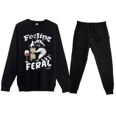 Feeling Feral Opossum Raccoon And Wine Feral Girl Summer Premium Crewneck Sweatsuit Set