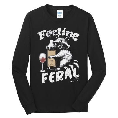 Feeling Feral Opossum Raccoon And Wine Feral Girl Summer Tall Long Sleeve T-Shirt