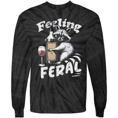 Feeling Feral Opossum Raccoon And Wine Feral Girl Summer Tie-Dye Long Sleeve Shirt