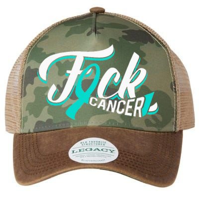 Funny Fuck Ovarian Cancer Teal Ribbon Gift Cancer Survivor Legacy Tie Dye Trucker Hat