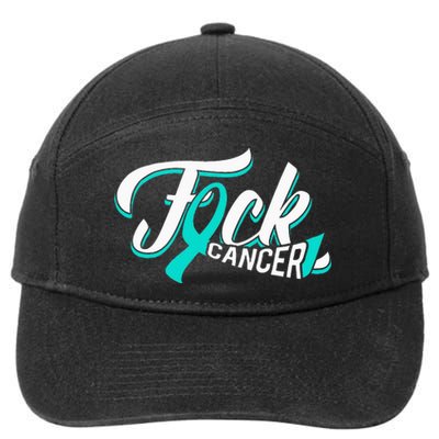 Funny Fuck Ovarian Cancer Teal Ribbon Gift Cancer Survivor 7-Panel Snapback Hat