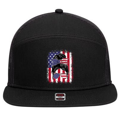 Funny Fourth Of July Patriotic American Flag 4th Of July 7 Panel Mesh Trucker Snapback Hat