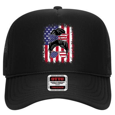 Funny Fourth Of July Patriotic American Flag 4th Of July High Crown Mesh Back Trucker Hat