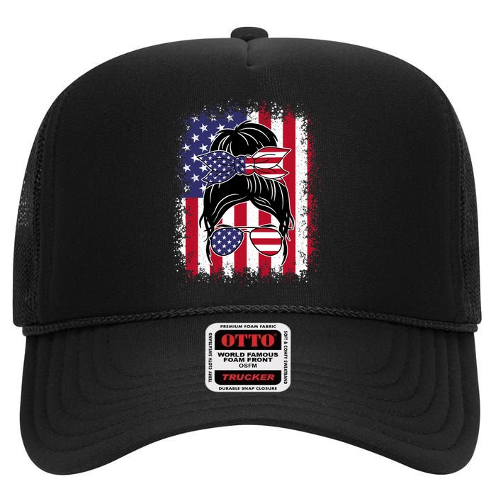 Funny Fourth Of July Patriotic American Flag 4th Of July High Crown Mesh Back Trucker Hat