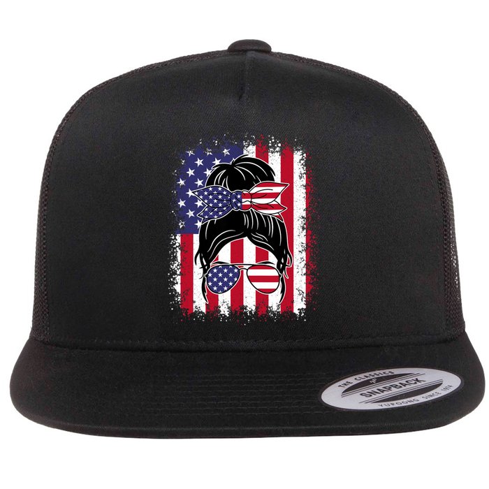 Funny Fourth Of July Patriotic American Flag 4th Of July Flat Bill Trucker Hat