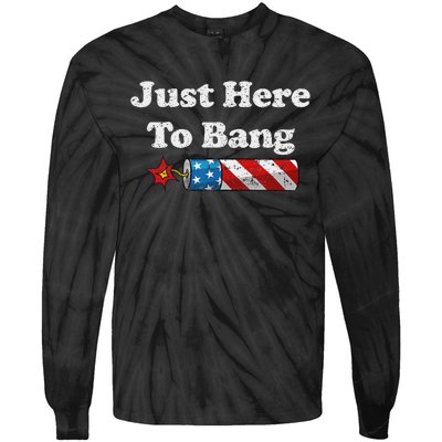 Funny Fourth Of July 4th Of July IM Just Here To Bang Tie-Dye Long Sleeve Shirt