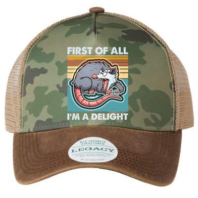 Funny First Of All Im A Delight Screaming Opossum Legacy Tie Dye Trucker Hat