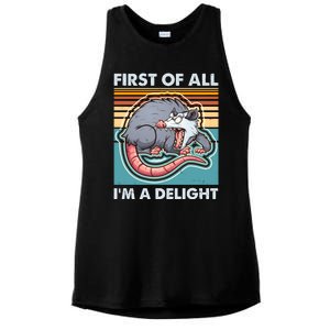 Funny First Of All Im A Delight Screaming Opossum Ladies PosiCharge Tri-Blend Wicking Tank