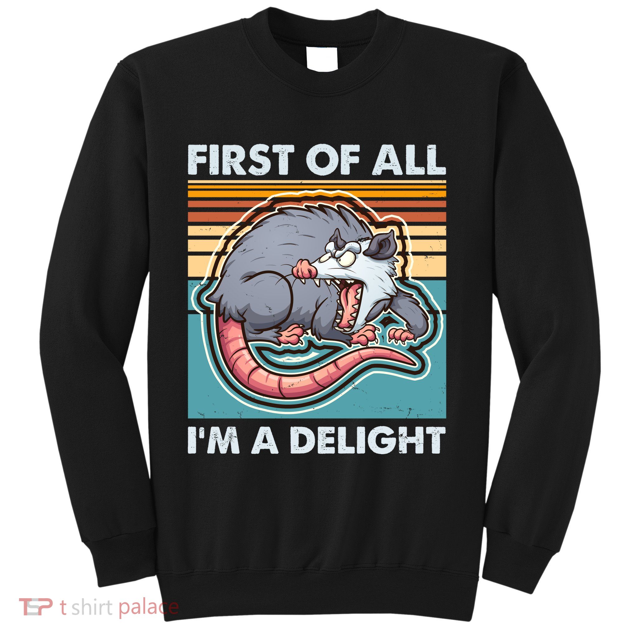 Funny First Of All Im A Delight Screaming Opossum Sweatshirt