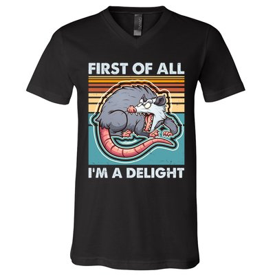 Funny First Of All Im A Delight Screaming Opossum V-Neck T-Shirt