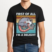 Funny First Of All Im A Delight Screaming Opossum V-Neck T-Shirt