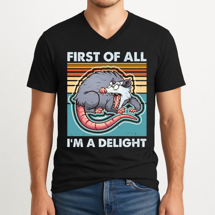 Funny First Of All Im A Delight Screaming Opossum V-Neck T-Shirt