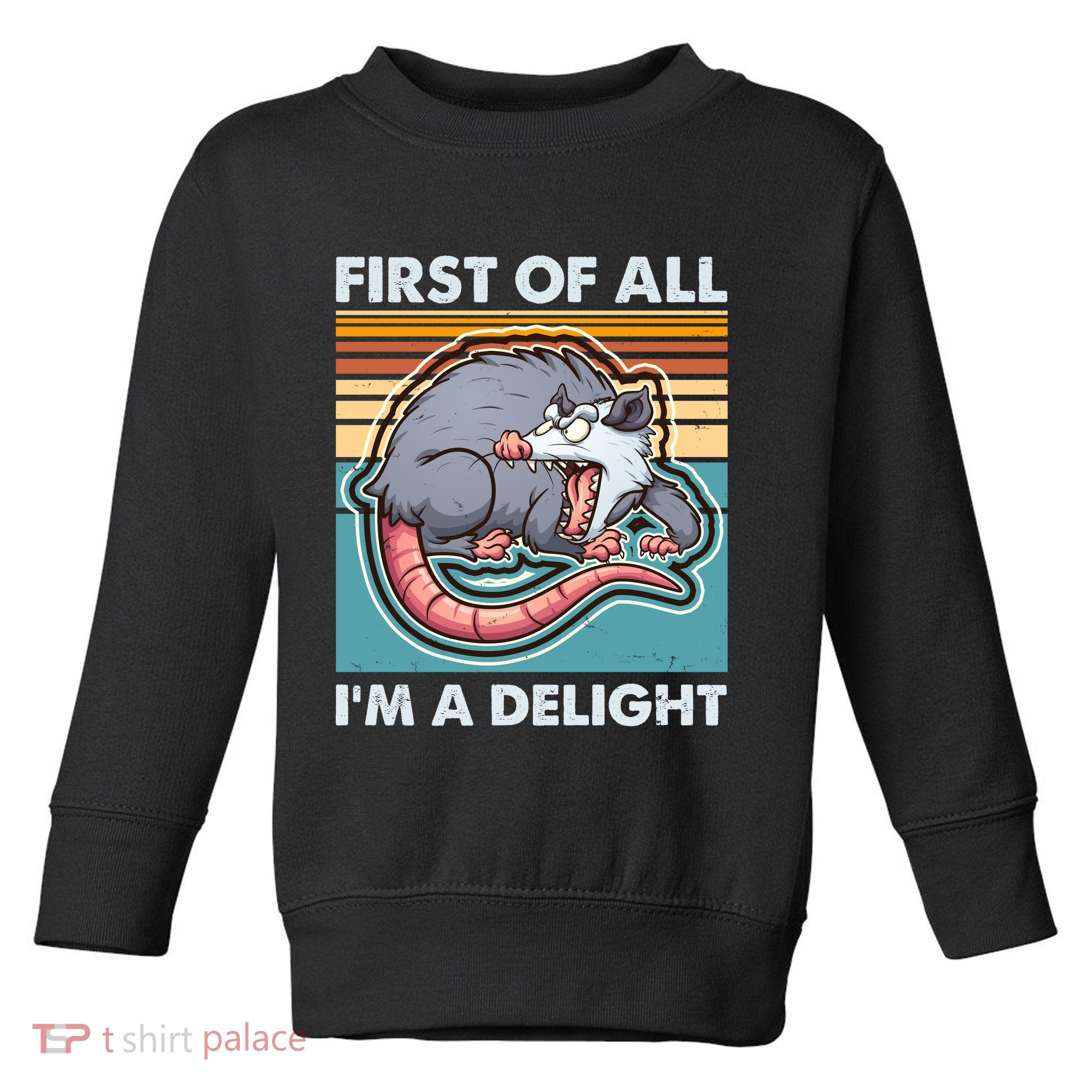 Funny First Of All Im A Delight Screaming Opossum Toddler Sweatshirt