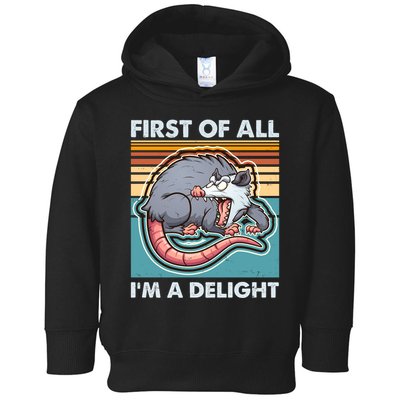 Funny First Of All Im A Delight Screaming Opossum Toddler Hoodie