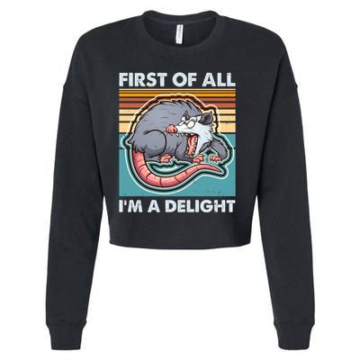 Funny First Of All Im A Delight Screaming Opossum Cropped Pullover Crew