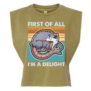 Funny First Of All Im A Delight Screaming Opossum Garment-Dyed Women's Muscle Tee