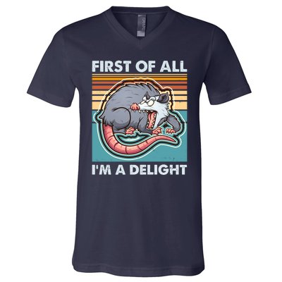 Funny First Of All Im A Delight Screaming Opossum V-Neck T-Shirt