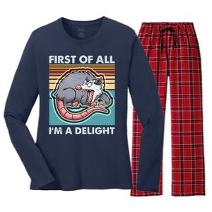 Funny First Of All Im A Delight Screaming Opossum Women's Long Sleeve Flannel Pajama Set 