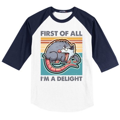 Funny First Of All Im A Delight Screaming Opossum Baseball Sleeve Shirt