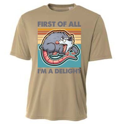 Funny First Of All Im A Delight Screaming Opossum Cooling Performance Crew T-Shirt