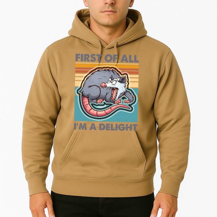 Funny First Of All Im A Delight Screaming Opossum Hoodie