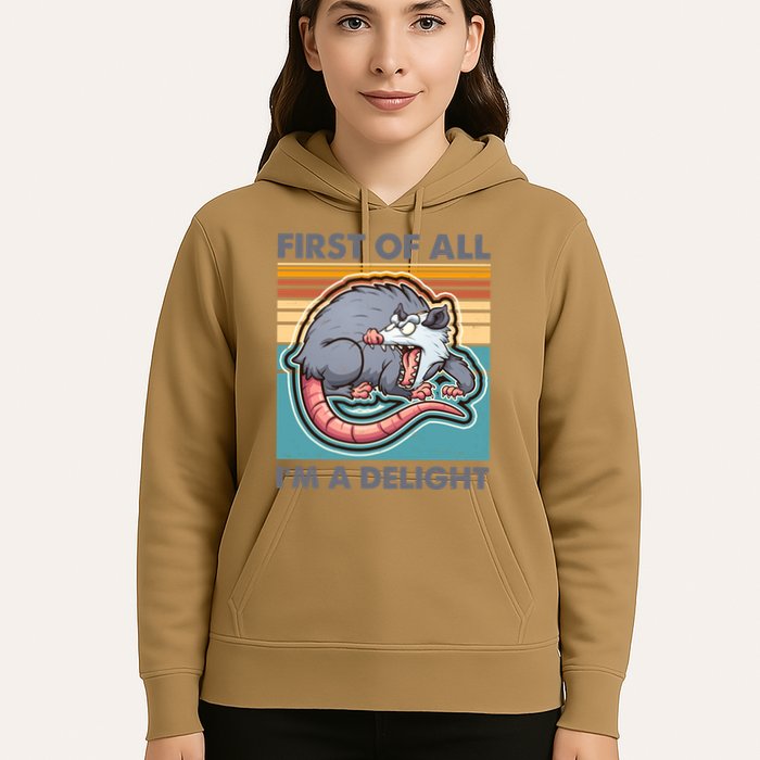 Funny First Of All Im A Delight Screaming Opossum Hoodie
