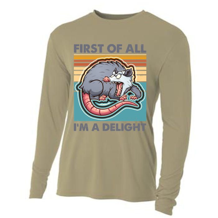 Funny First Of All Im A Delight Screaming Opossum Cooling Performance Long Sleeve Crew