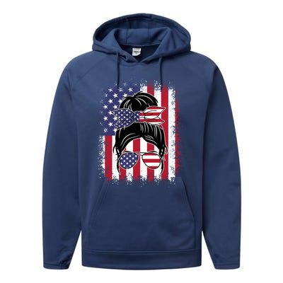 Funny Fourth Of July Patriotic American Flag 4th Of July Gift Performance Fleece Hoodie