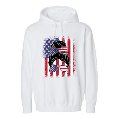 Funny Fourth Of July Patriotic American Flag 4th Of July Gift Garment-Dyed Fleece Hoodie