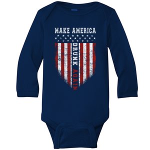 Funny Fourth Of July Gift Make America Drunk Again Great Gift Baby Long Sleeve Bodysuit